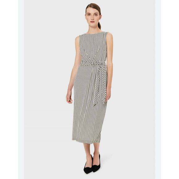 Hobbs London Alana Dogtooth Midi Dress Buttermilk Black Sleeveless Size 4 NWT - Picture 1 of 7